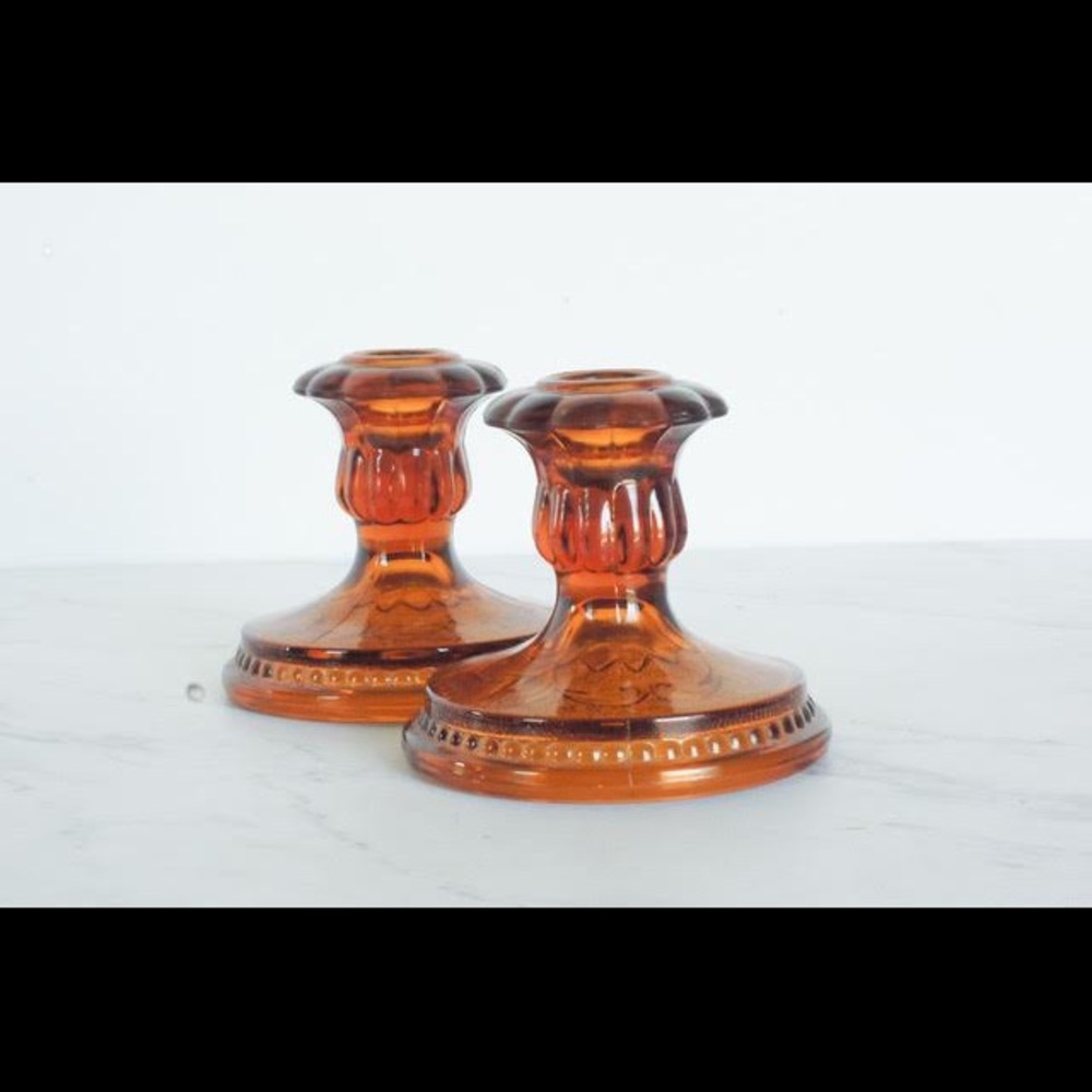 Vintage Amber Indiana Glass candle Sticks